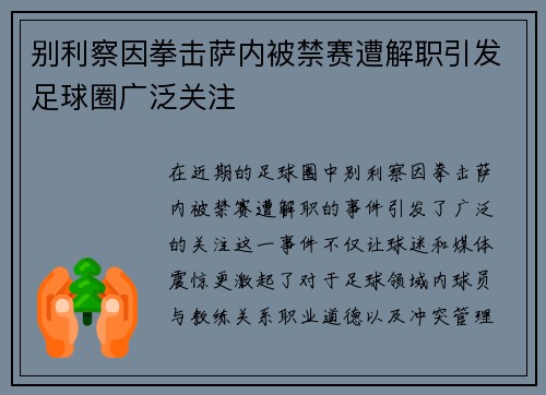 别利察因拳击萨内被禁赛遭解职引发足球圈广泛关注